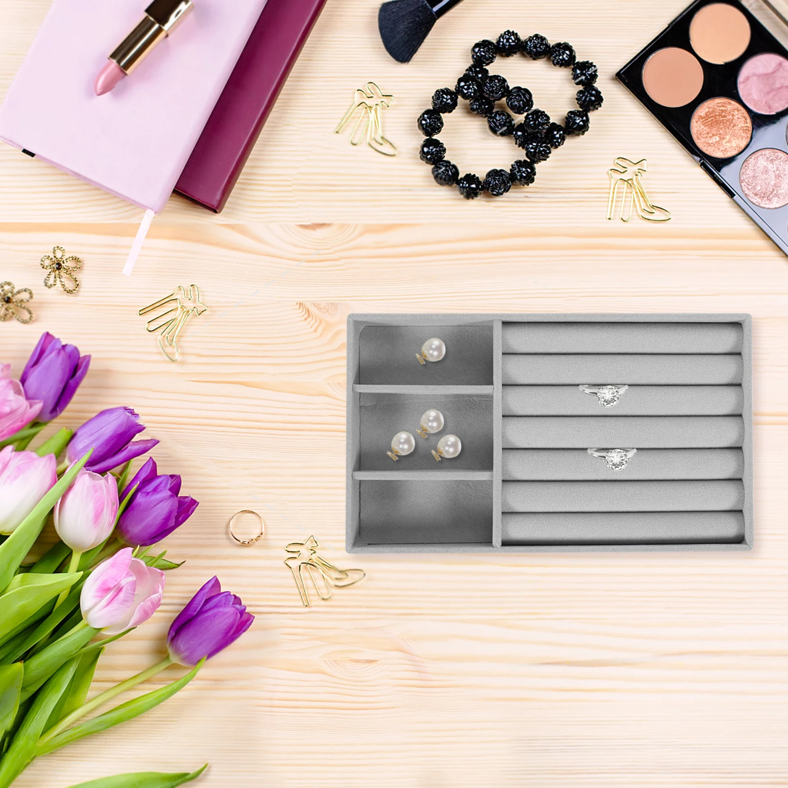 

Stackable Jewelry Trays Organizer Storage Holder Display Dish For Necklaces Rings Bracelets Earrings Drawer Cabinet Desktop Use