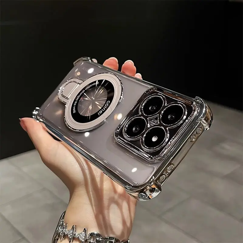 For XiaoMi 17T 15T Pro Case New Advanced Transparent Electroplated Four Corner Magnetic Bracket Cover For Xiaomi Mi 17TPro Funda