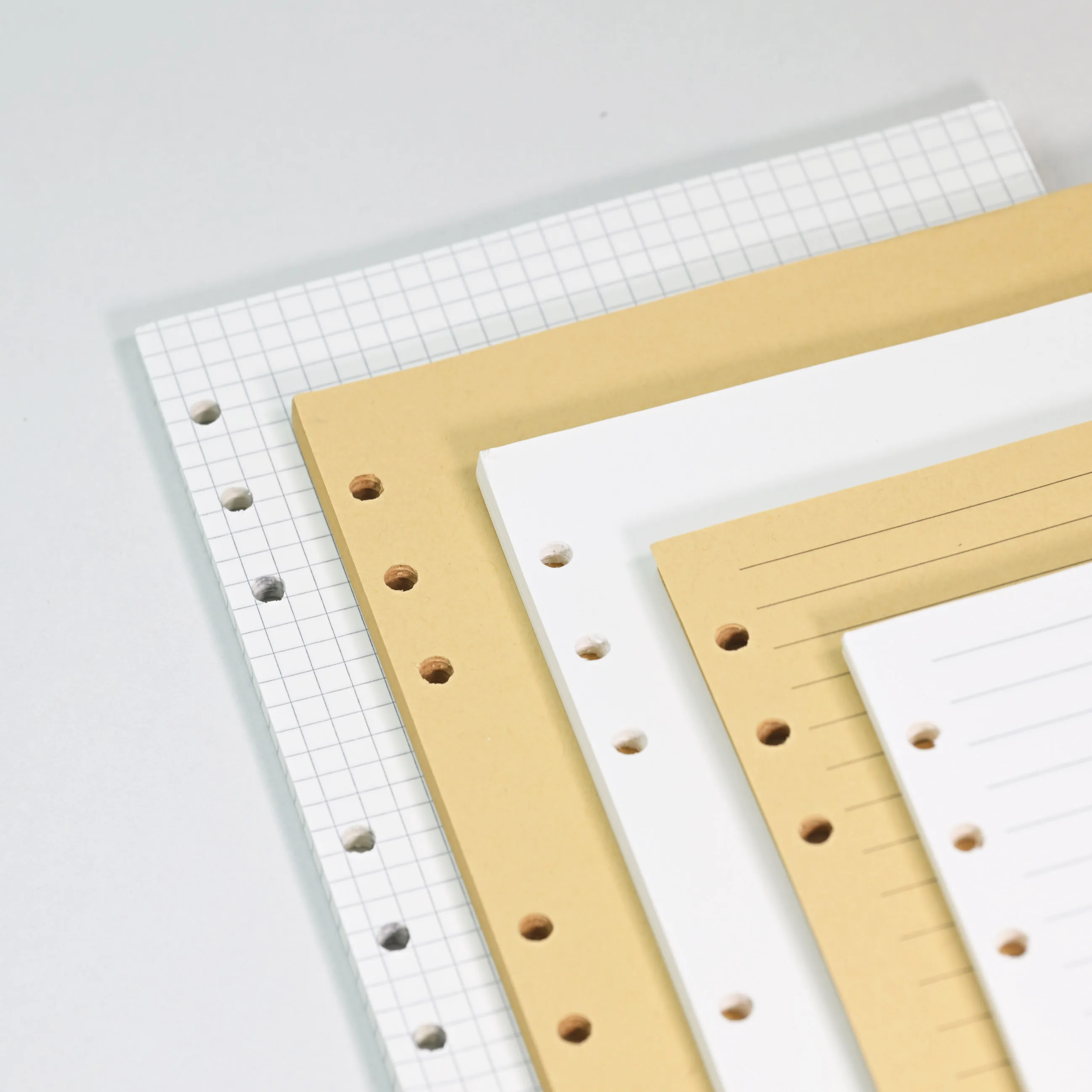 6 Holes Loose‑Leaf Refill Paper 60 Sheets, Lined Grid Blank Kraft Inner Page, 15×17cm Replacement Inserts for 6‑Ring Binder Note