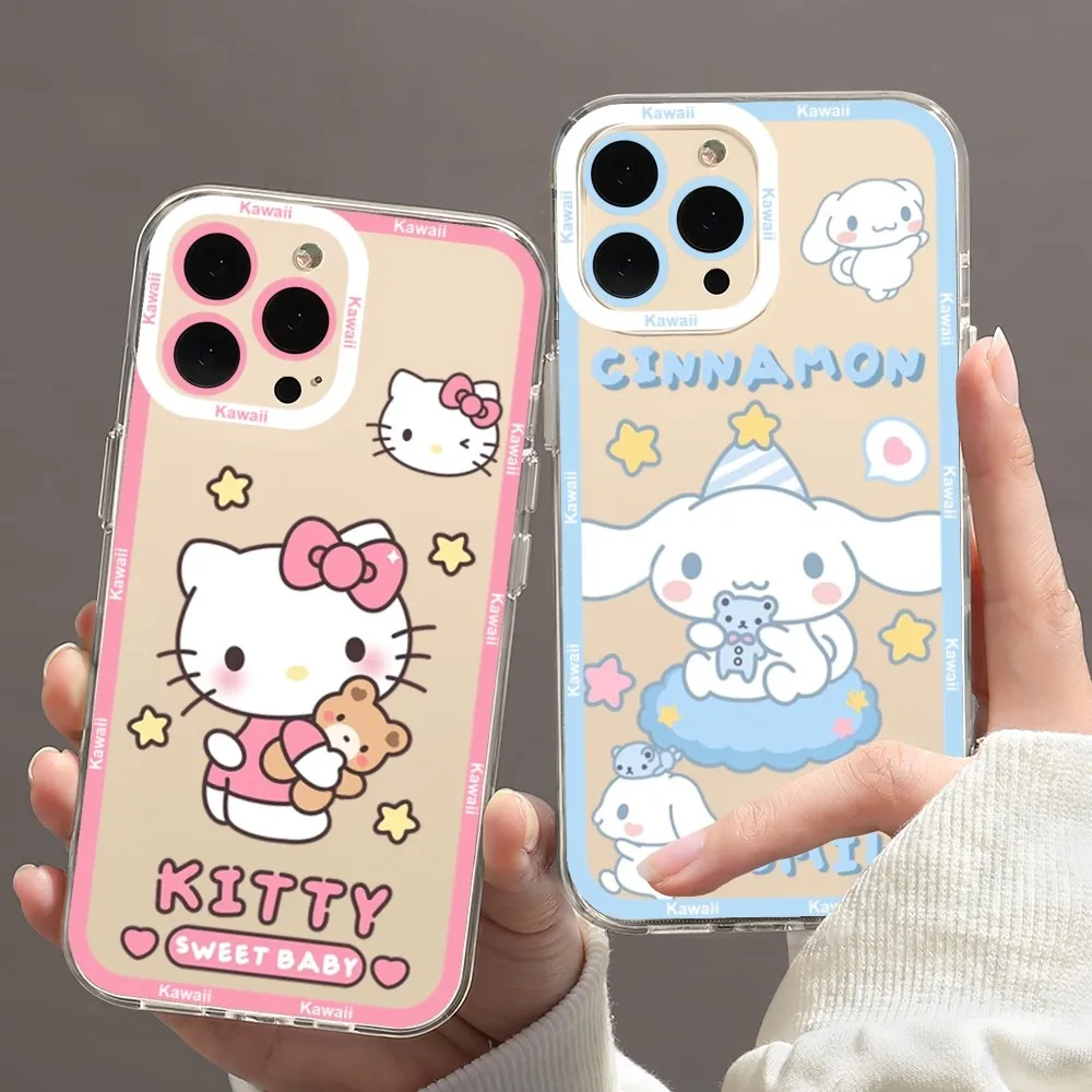 Kawaii H-Hello K-Kitty Cartoon K-Kuromi Phone Case For iPhone 11 12 Mini 13 14 Pro Max Transparent Shell