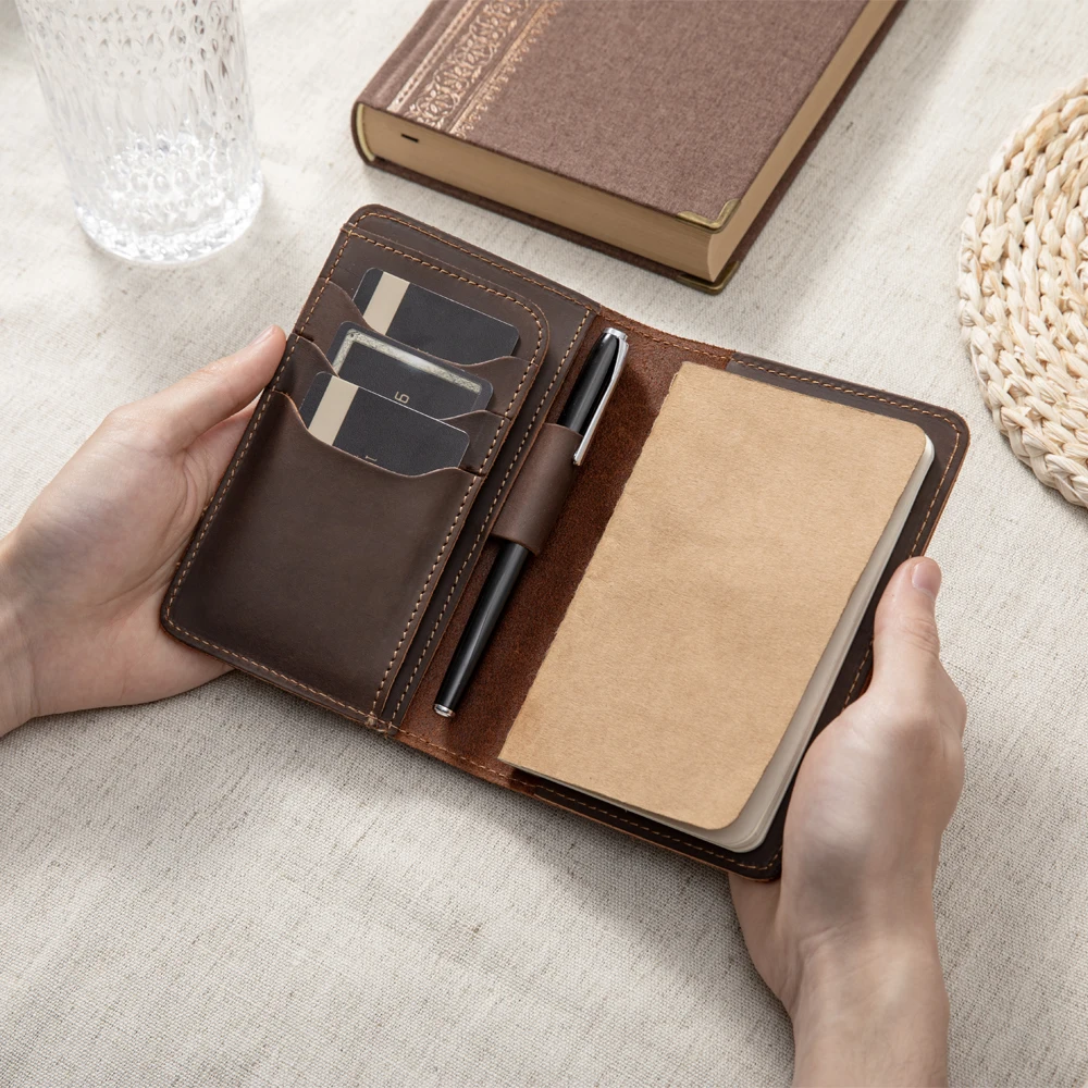Journal Cover for Field Notes Leather Multifunctional Organizer with Pen Loop, Business Card Holder, for 3.5' X 5.5' Pocket Note