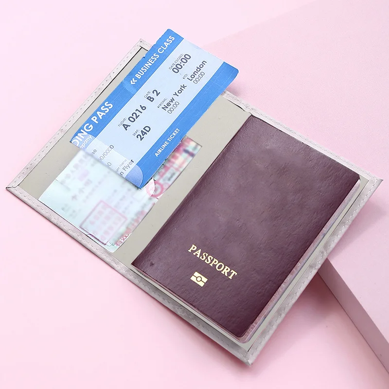 Sampul Paspor Travel Tempat Kartu ID Tiket Udara Lengan Pelindung Casing Paspor Dompet Cetak Tampilan Kulit Tahan Air Wanita Pria