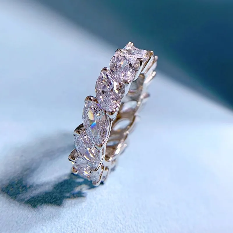2022 new 925 silver horse eye row diamond ring female European and American ins full diamond ring