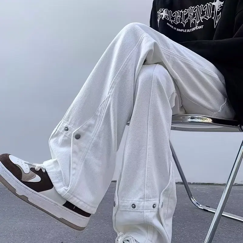 

Модные мужские джинсы-клеш с высокой талией, прямые, в пол, в американском стиле, повседневные, уличная мода