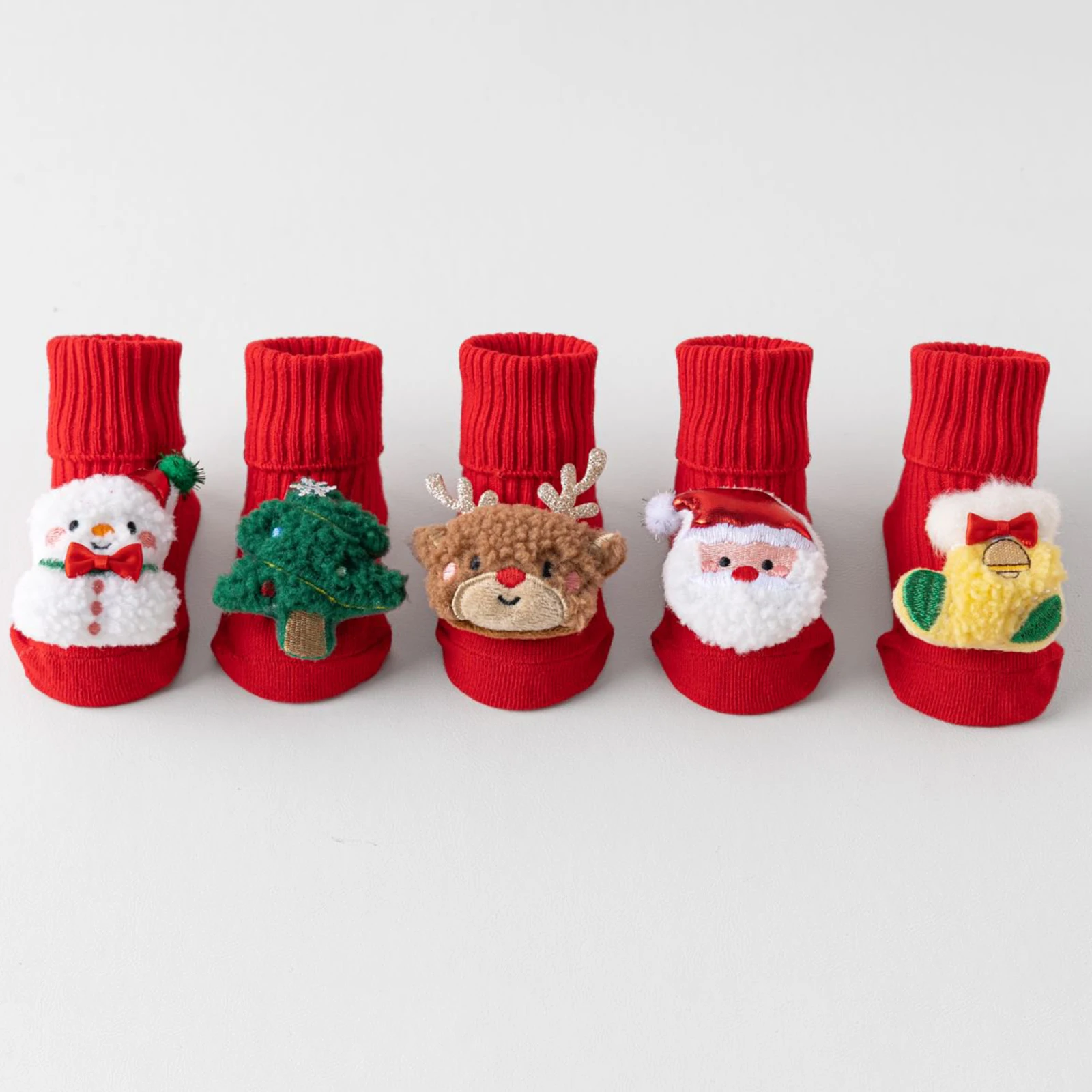 0-3Years Toddler Christmas Socks Non-Slip Floor Socks Winter 3D Cartoon Design Crew Socks for Infant Girls Boys