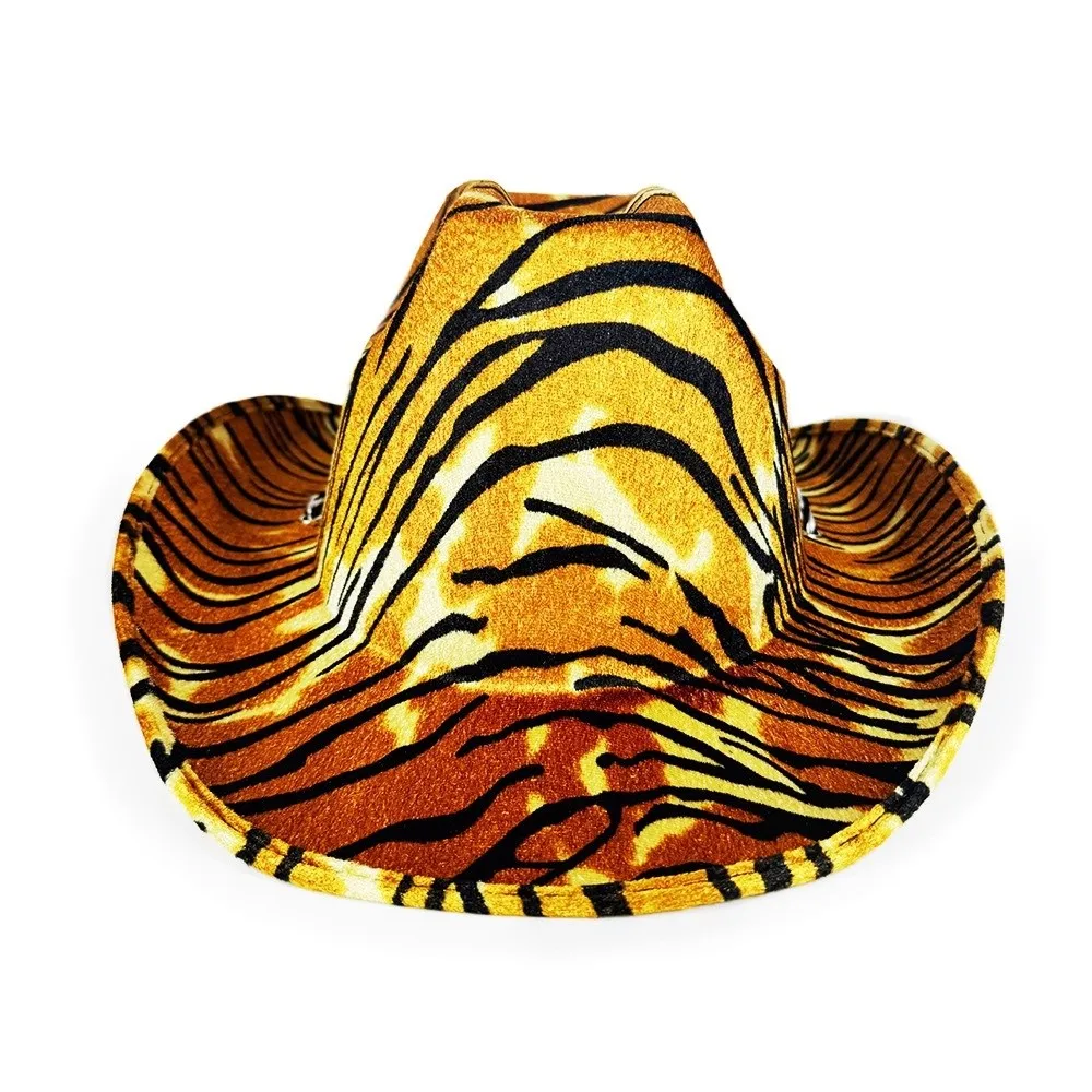 Fashion Cow Printed Bowler Hat Adjustable Double-sided Prom Show Halloween Party Hat Zebra Tiger Leopard Printed Cosplay Hat