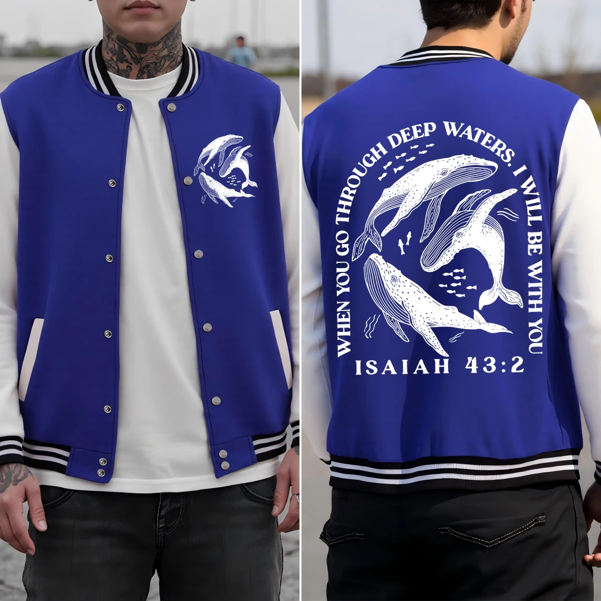 

Deep Water Ocean Whale Printing Men Jackets Hip Hop Autumn Baseball Uniform Oversized All-Match Clothes Cotton Sportswear