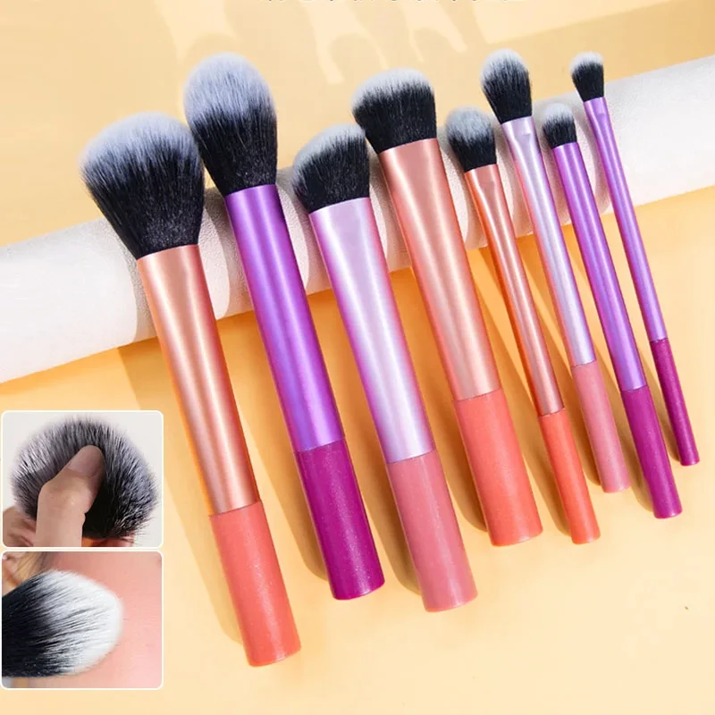 Juego de brochas de maquillaje Kabuki, 8 piezas, para base cosmética en polvo, colorete, sombra de ojos, mezcla de técnicas reales, herramienta de belleza