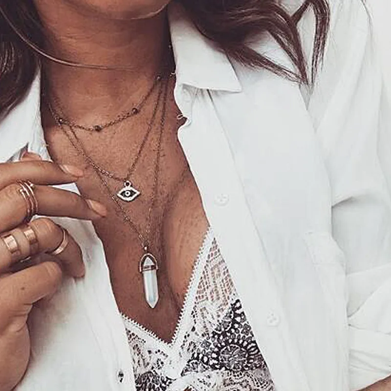 Hot sale Hexagonal Column Quartz Necklaces Pendants Fashion Natural Stone Bullet Pink Crystal Pendant Necklace For Women Jewelry