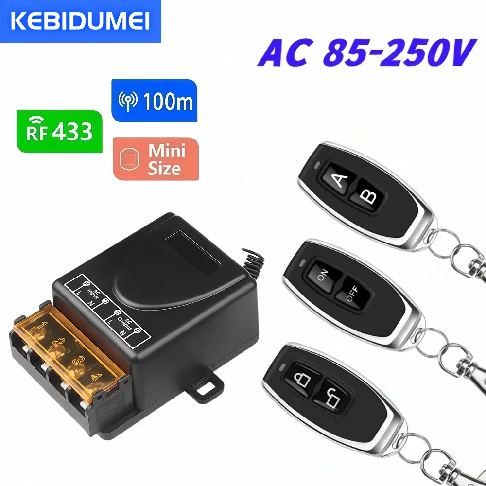 Universal 433MHz Remote Control Switch 1CH 110V 220V 230V 100m Control Range RF Receiver Module for Light/Motor/Garage Door