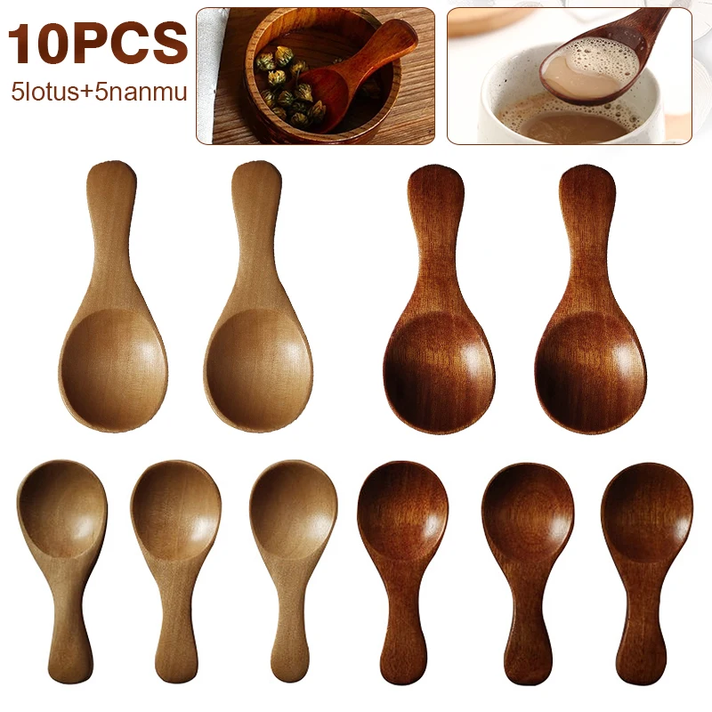 10PCS/Set Small Mini Wooden Spoon Honey Condiment Salt Sugar Teaspoon Seasoning