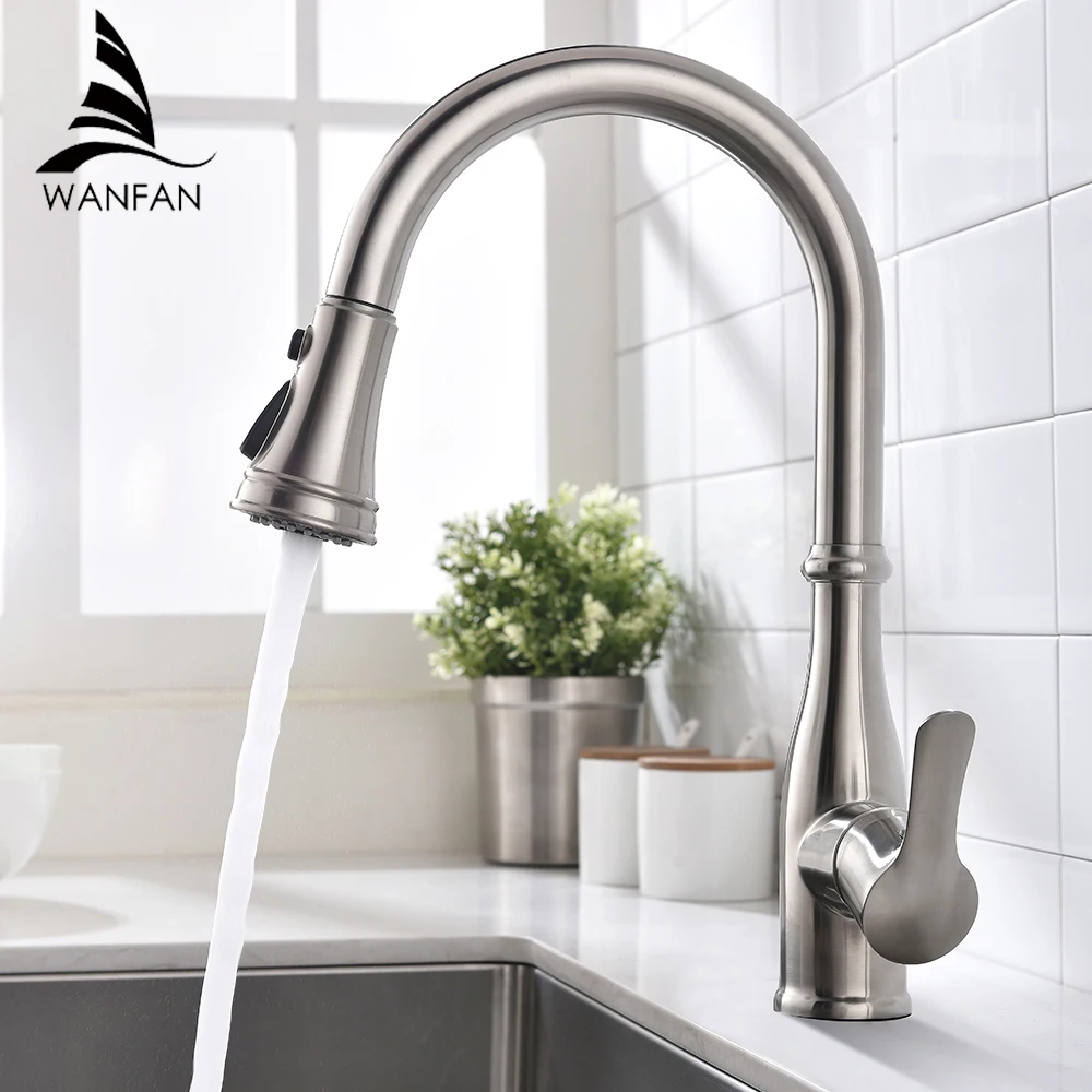 

Brushed Nickel Kitchen Faucets Single Handle Pull Out Kitchen Tap Single Hole Handle Swivel Degree Water Mixer Tap Mixer Tap