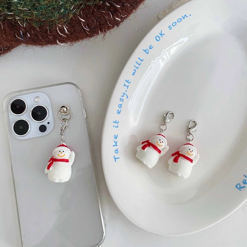 Cartoon Christmas Snowman Keyring Cute Snow Man Keychain Phone Lanyard Lovely Key Pendant For Xmas Gifts