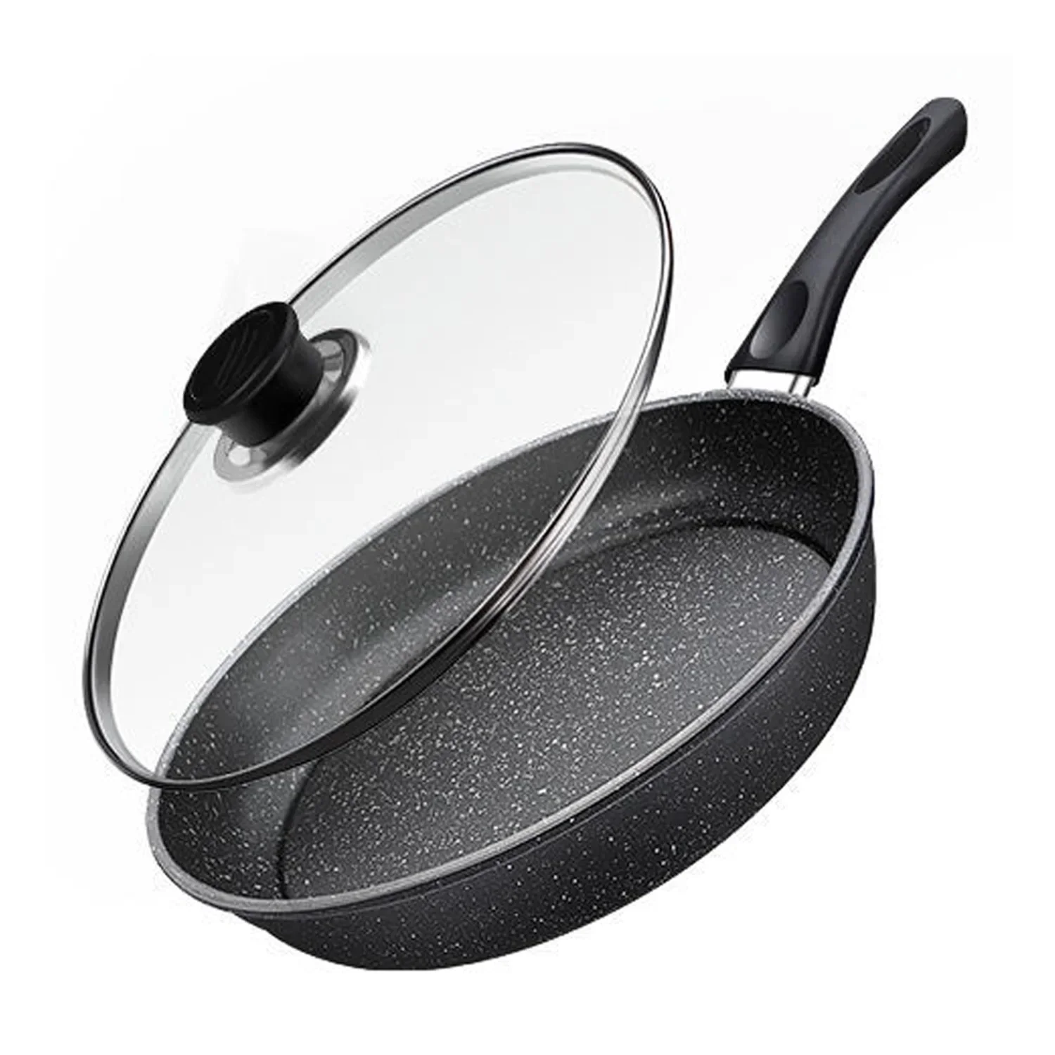 Frying Pan with Glass Lid  Metal Alloy Non-Stick Marble Skillet Wok Pan