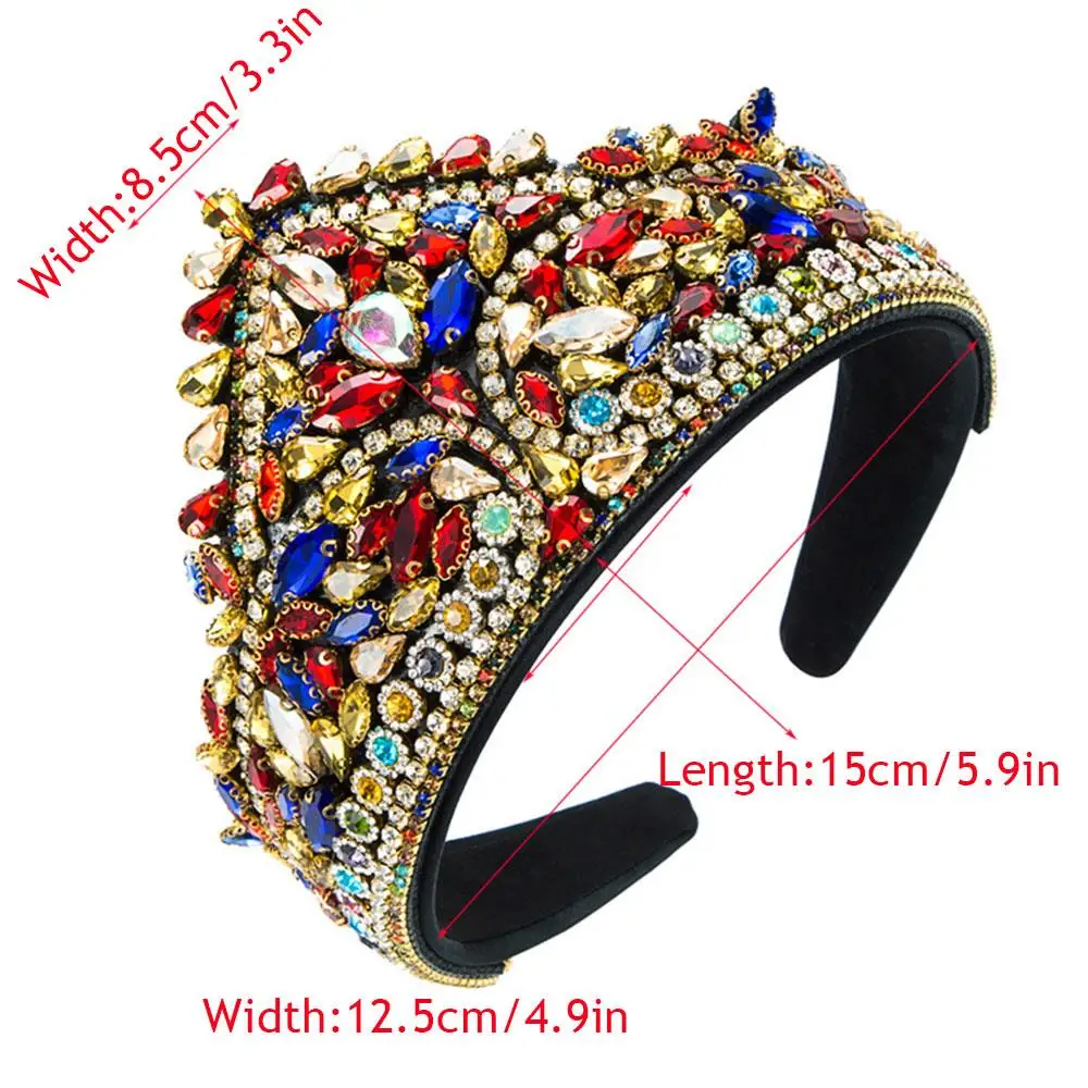 عالية الجودة عقال للرأس على شكل تاج موضة الاتجاه الرجعية حجر الراين واسعة حافة الشعر هوب متعدد الألوان الزجاج الكريستال الساطع الإسفنج رئيس هوب