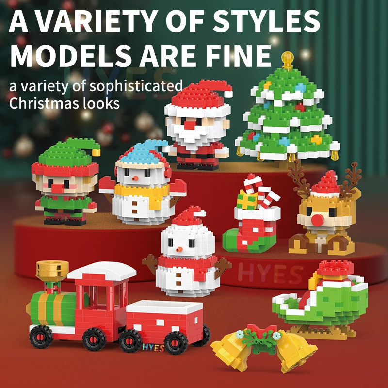 คริสต์มาสของขวัญ Micro Building Block Series Santa Claus Reindeer ปริศนาประกอบอิฐตกแต่งตาราง XMAS ของขวัญสําหรับเด็ก