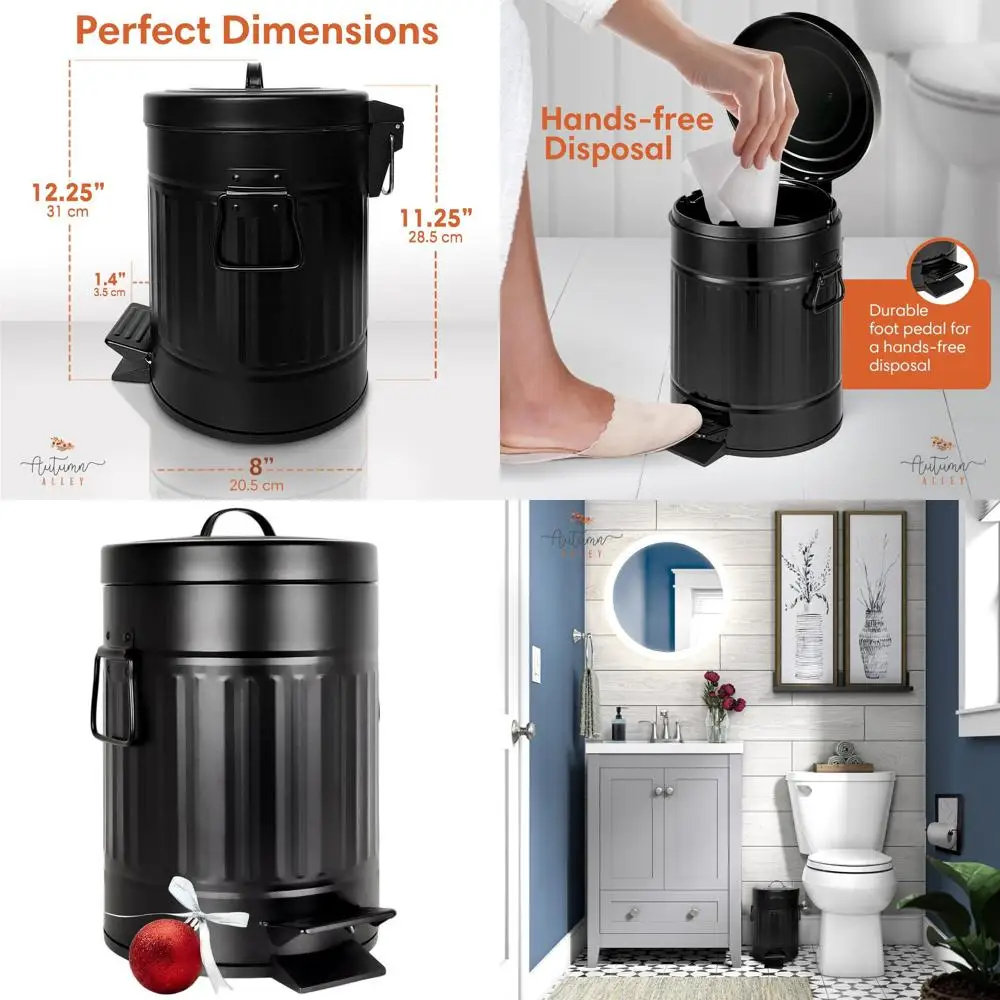 

Rustic Matte Black Pet-Resistant 5L Farmhouse Bathroom Trash Bin with Lid