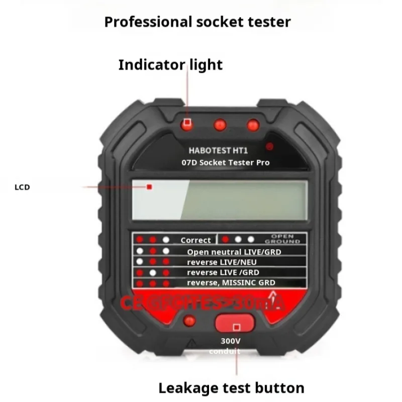 Probador eléctrico multifunción, detección de fase de enchufe y enchufe, pantalla digital, línea de tierra