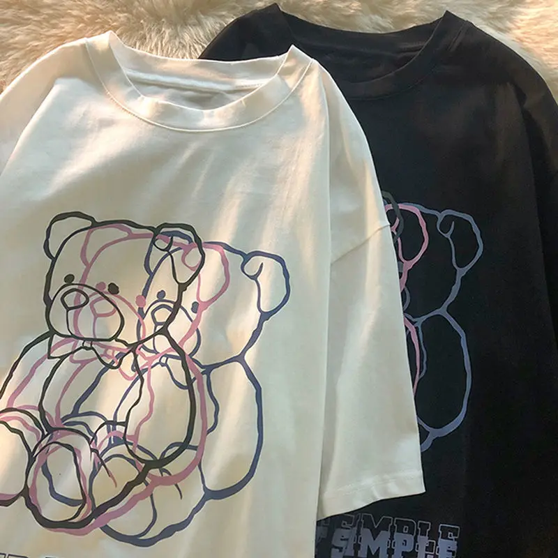 Summer Bear 3D stampa tridimensionale doppia ombra a maniche corte t-shirt oversize allentata Ins Harajuku vestiti a mezza manica