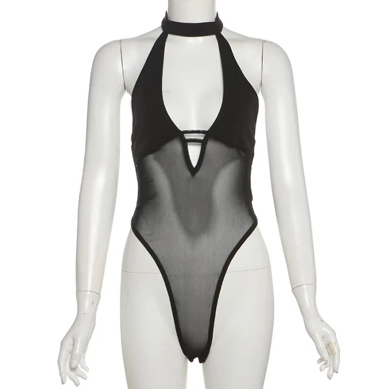 SylCue شبكة المرقعة نحيل داخلية النساء الرسن منخفضة الرقبة مثير الانقسام عارية الذراعين الشارع البرية نمط محب Coquette كلوبوير #6