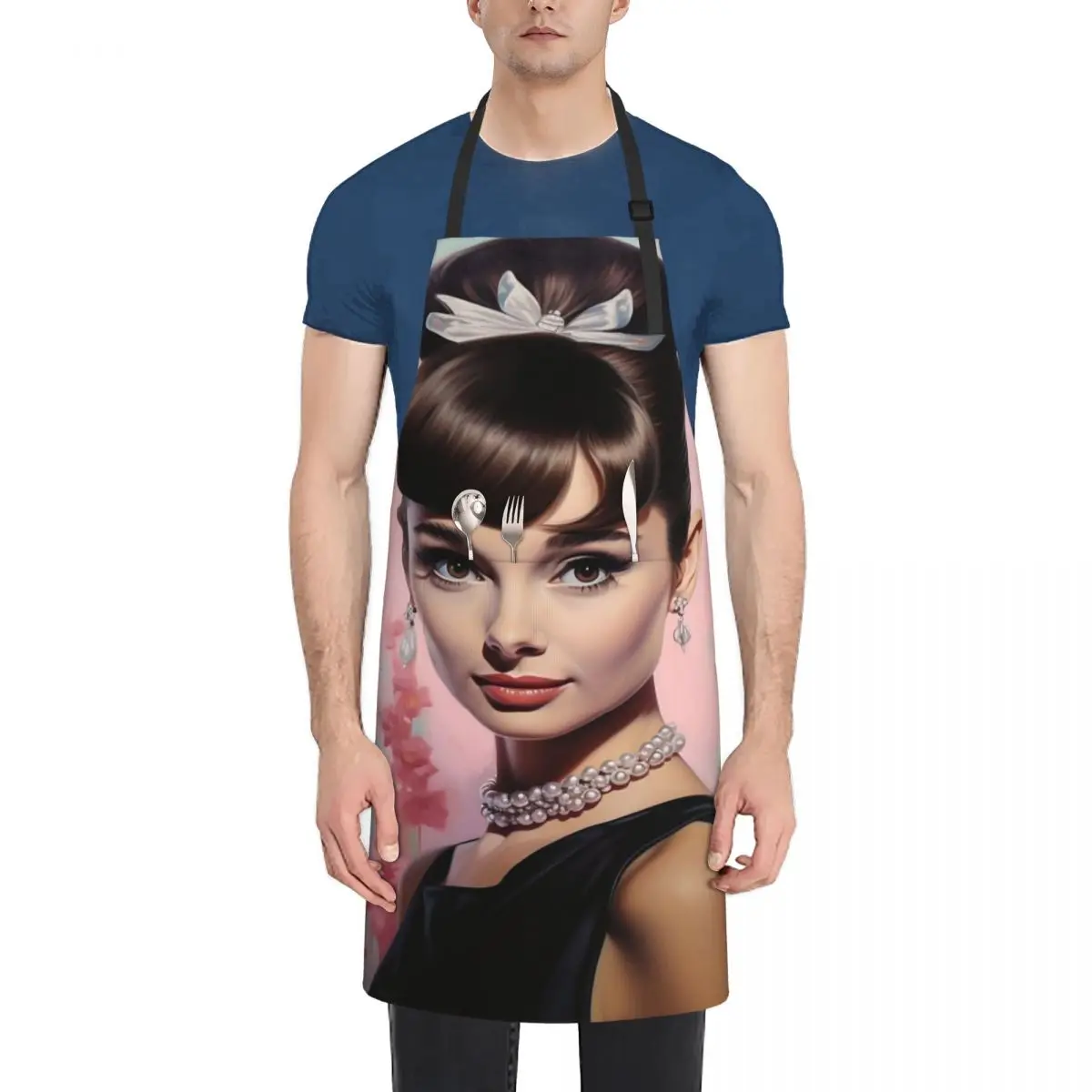 

Audrey Hepburn Fashion Dacron Kitchen Aprons For Woman Men Chef Work