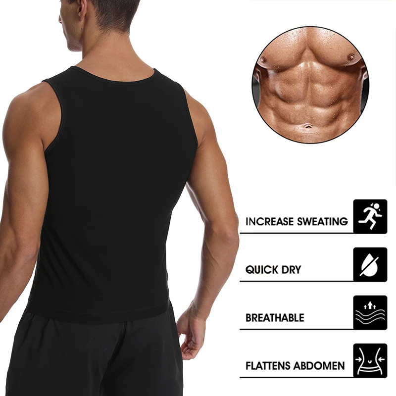 Heat Trapping Vest Pullover Sweat Enhancing Shirts Workout Tank Top Sauna Shapewear Waist Trainer for Men Compression Fitness