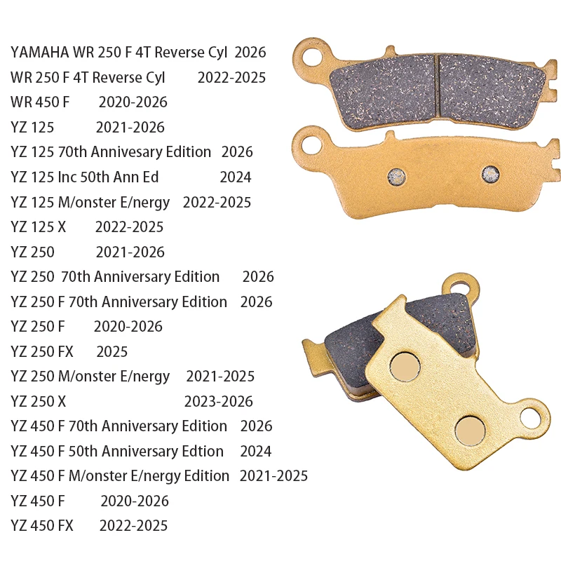 Motorcycle Front Rear Brake Pads Set for Yamaha WR250F WR450F YZ125 YZ250 YZ250F YZ250FX YZ450F YZ450FX 2020-2026 Dirt Bike Kit