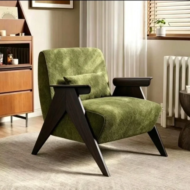 Sofa chair single living room balcony bedroom retro solid wood lazy sofa leisure chair Easy to carry,lightweight and comfortable