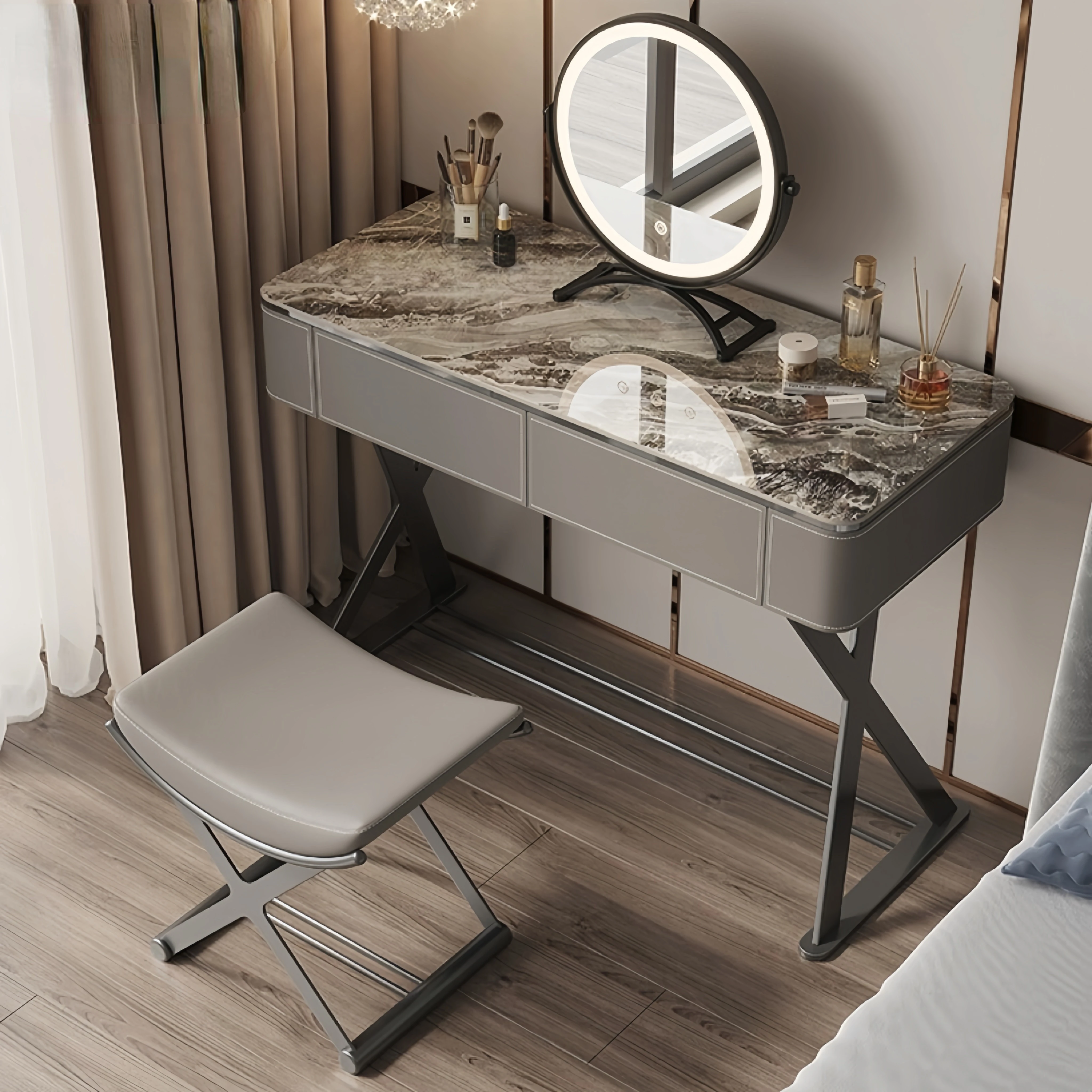 Dark gray dressing table, desk, integrated rock panel tabletop