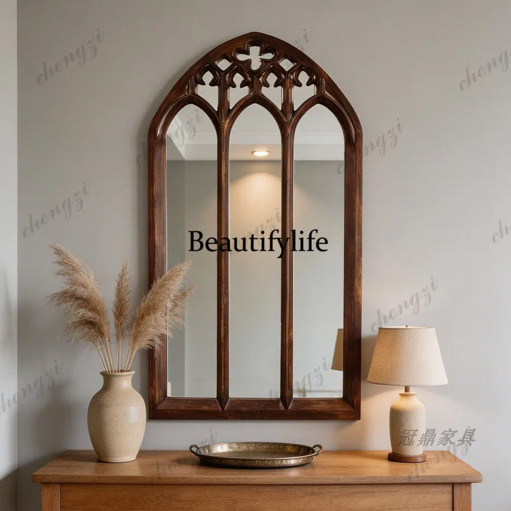 American antique dresser makeup mirror French style entrance wall hanging decorative mirror living room
