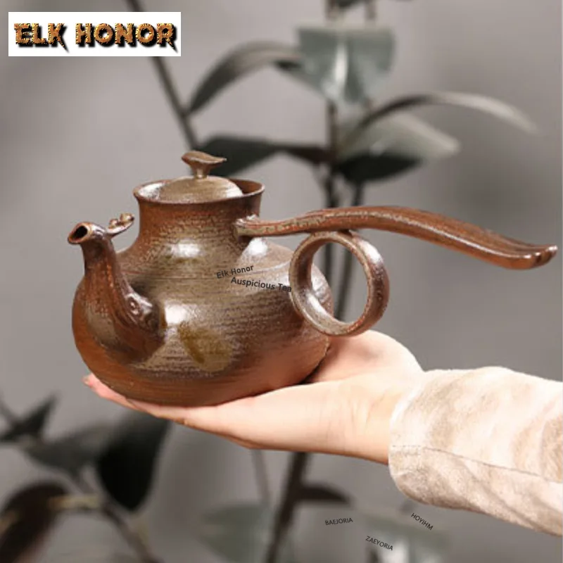 ZAEYORIA 600ml Chaozhou Large-capacity Teapot Firewood-fired Phoenix Sand-coated Kiln Teapot Plant Ash Boiling Water Kettle