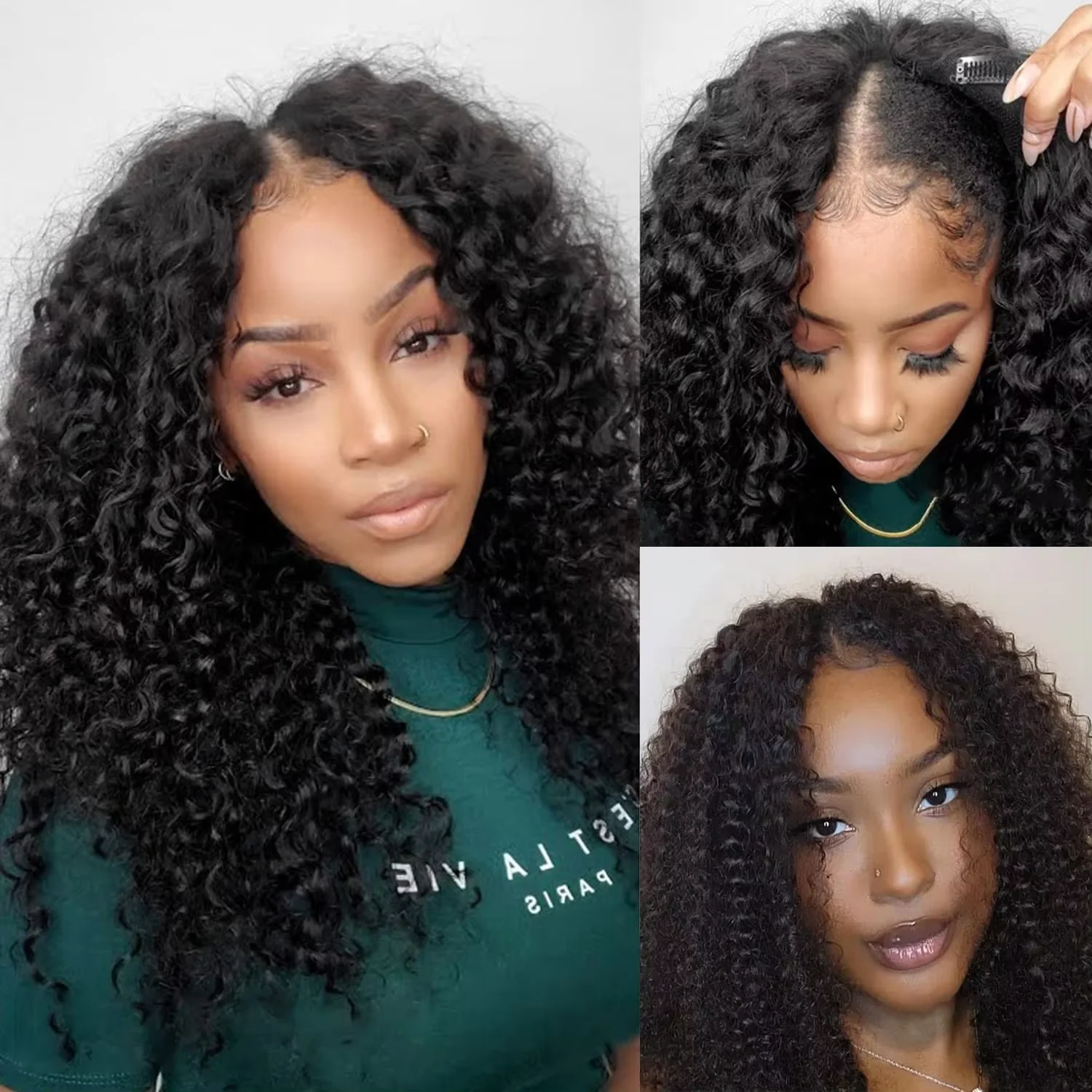 V Part Curly Wave Wig Machine Human Hair Wigs 220% Density Human Hair With Clip in V Part Wig Water Wave Human Hair Natural Color