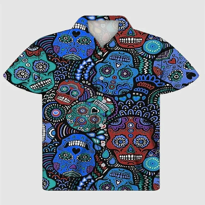 

Flower Skull Short Sleeve Shirt 3D All Over Printed Hawaiian Shirt for Men and Women Casual Shirt Unisex