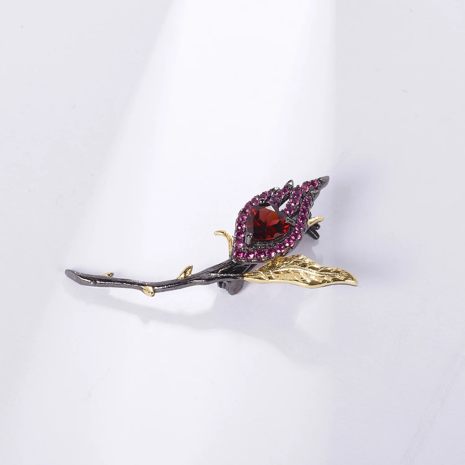 Designer Natural Gemstone Floral Brooch Banquet Dress Pin High-end Design S925 Silver Brooch Cross-border