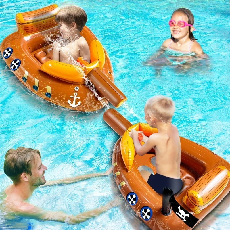 Inflatable pirate ship sitting circle, swimming pool water battle c