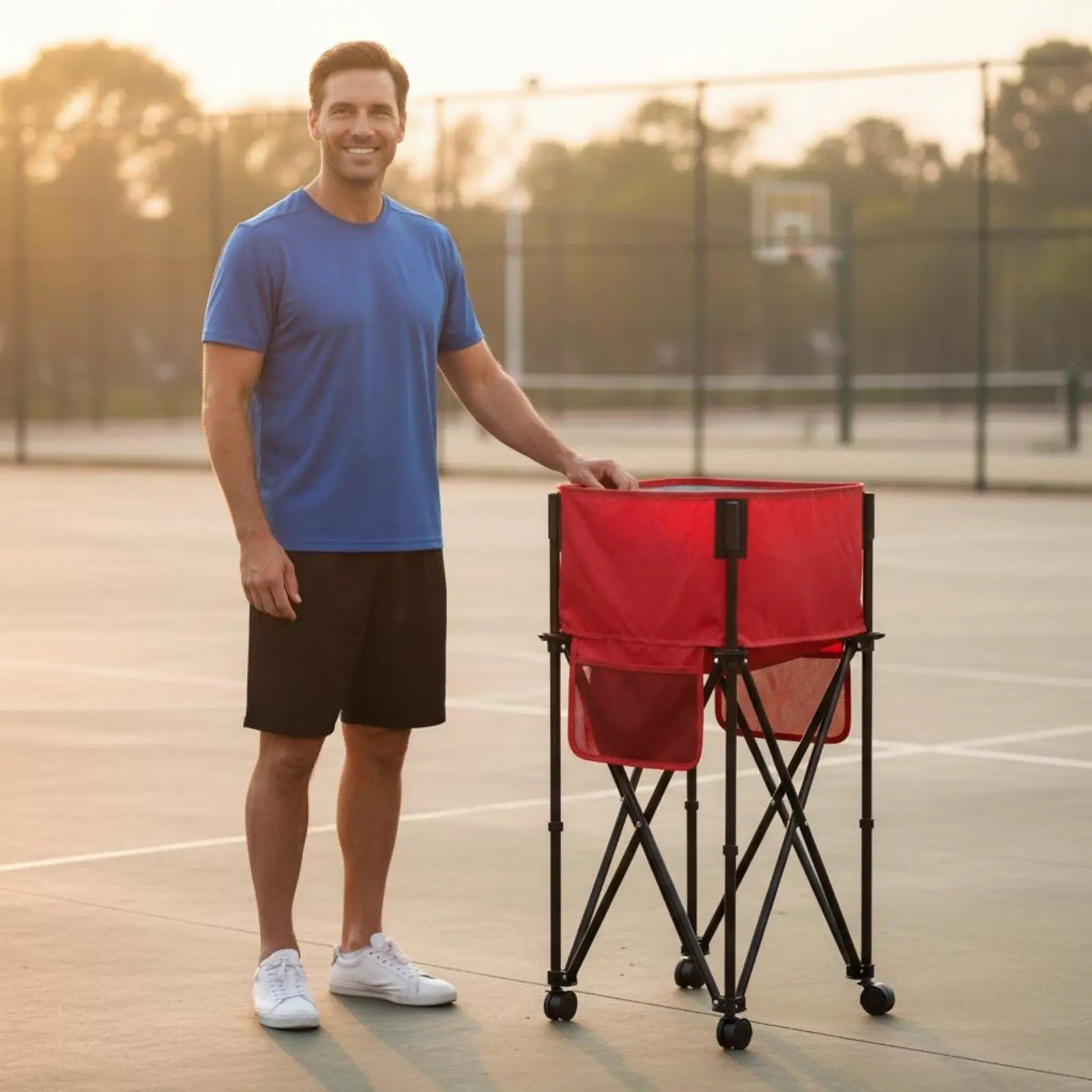 Foldable Outdoor Storage Tennis Basket Portable Sports Equipment Cart for Coaches and Training Sessions