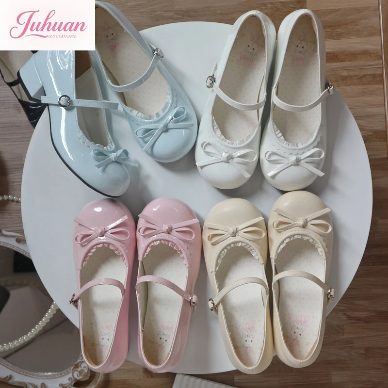 

Japanese original lo shoes round head bow thick heel single shoes girl lolita cute and comfortable Mary Jane single shoes women