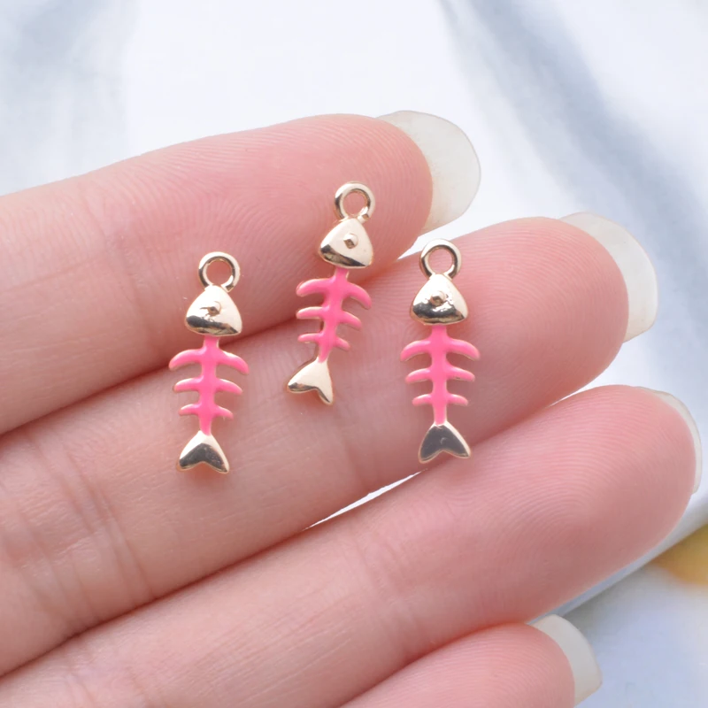 6 stücke Kupfer goldene Emaille Mini Fischgräten Charms zweiseitig tropfenden Öl Anhänger DIY Schmuck Ohrring machen – Detail 12