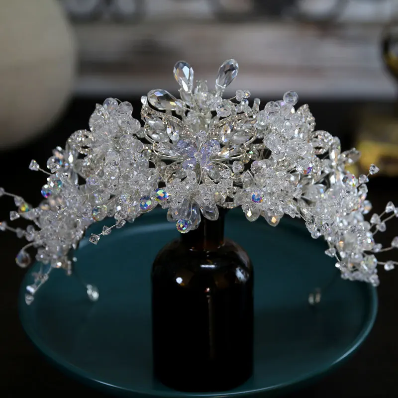 Luxury Silver Color Crystal Crowns Rhinestone Bride tiara Fashion Queen Wedding Crown Headpiece Wedding Hair Jewelry Accessories