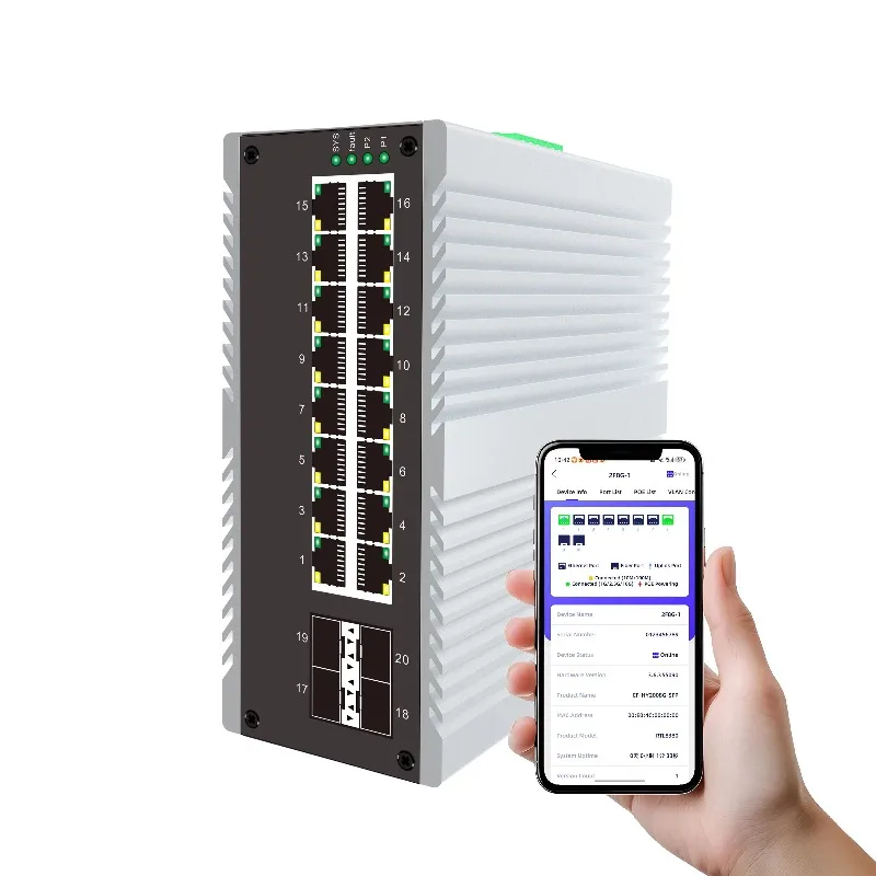 20 Port POE Industrial Grade L2+ Managed Switch with 4 SFP QoS 4KVLAN Static Routing 40Gbps Capacity