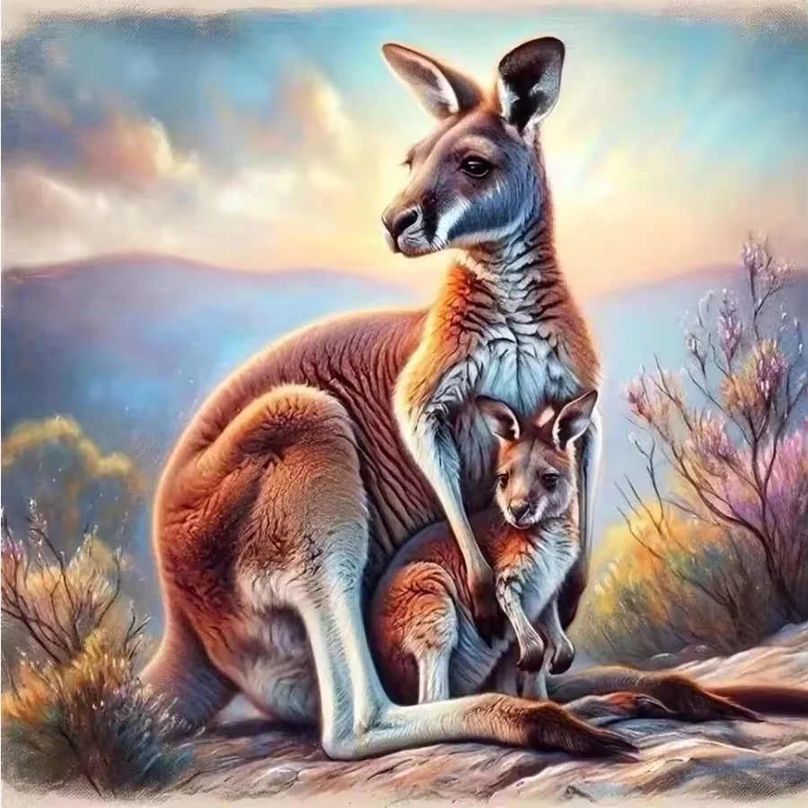 Kangaroo Baby Full Square Round DIY Diamond Mosaic Kangaroo Picture Rhinestones Diamond Painting Animal Handmade Home Decor