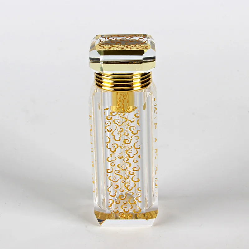 Modern Golden Pattern Square Crystal Bottle K9 Crystal Glass Bottle Essential Oil Diffuser Cosmetics Container Wedding Gifts