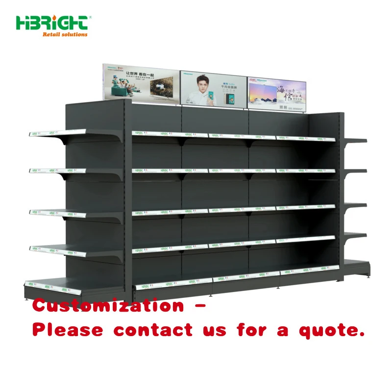 custom.Custom Color Metal 5-Shelf Freestanding Modern Shelf with Advertisement Supermarket