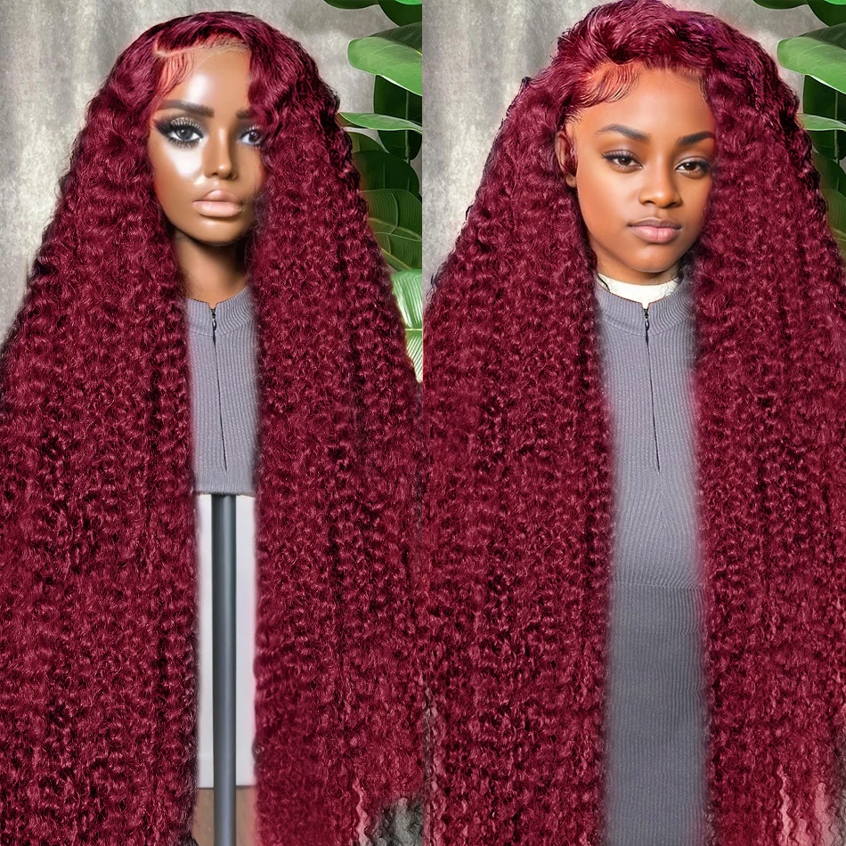 99J Burgundy Colored Glueless Deep Wave 13x4 Lace Frontal Wig Brazilian Ready To Wear 7x5 Lace Closure Wig Curly Human Hair Wigs