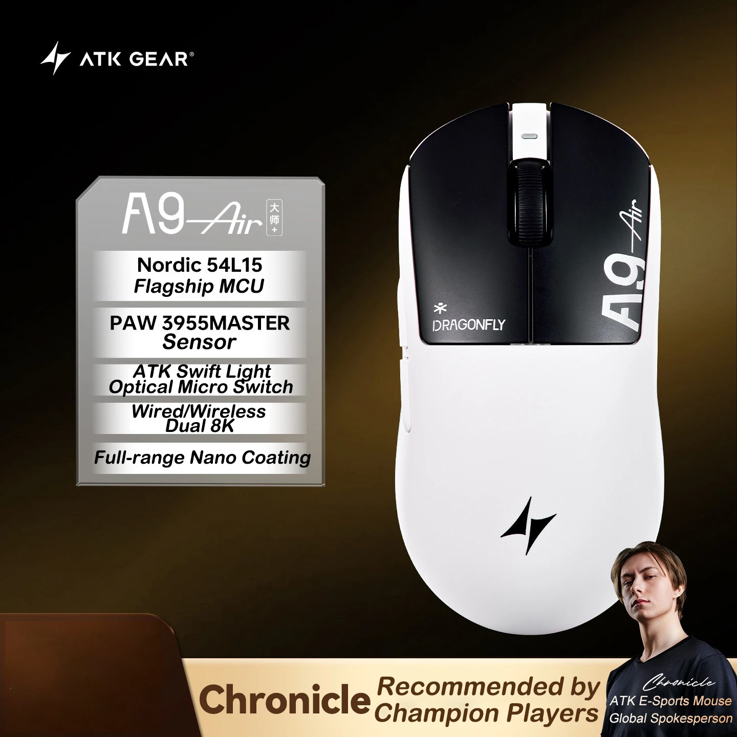 ATK A9 Air Ultimate Plus Gaming Mouse Dual Model PAW3955Master Dual 8K A9 MINI Plus Lightweight Ergonomic E-sports Mouse for FPS