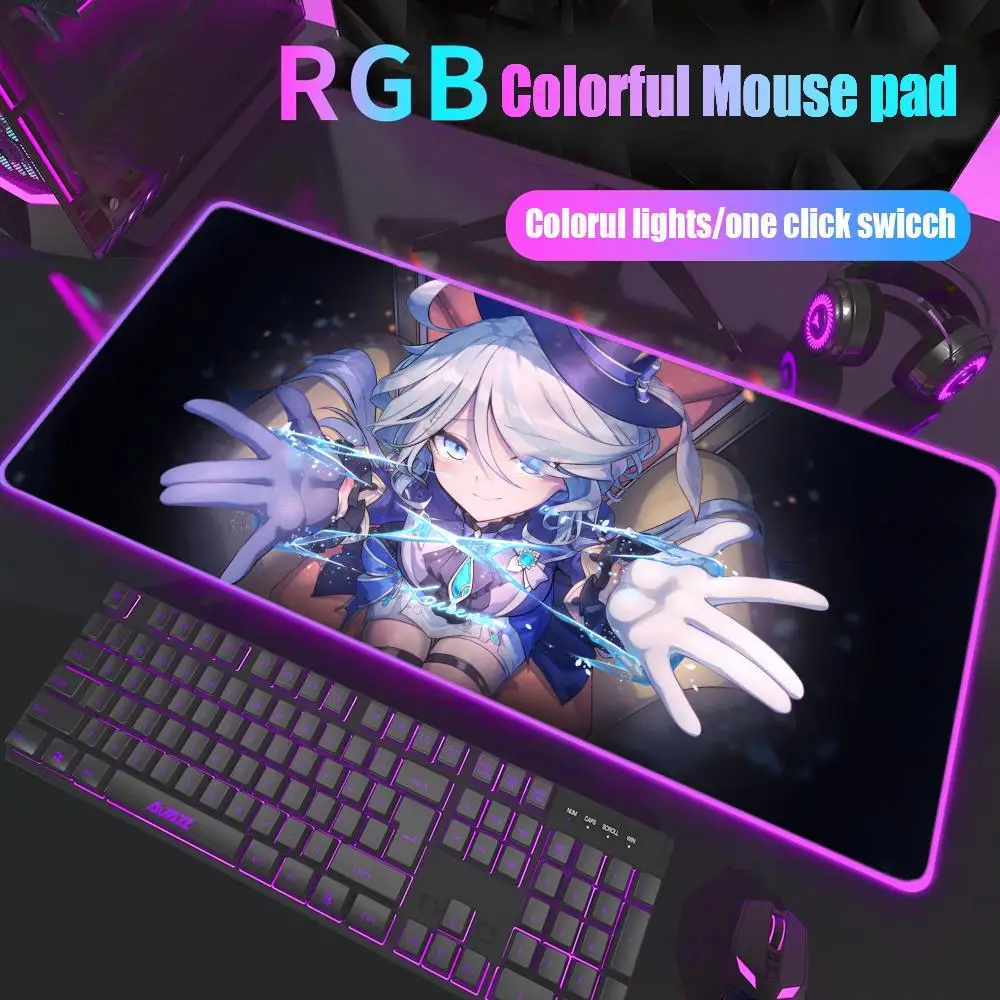 

Anime Game Furina Neuvillette Xiao Wanderer Raiden Mouse Pad Gamer Rgb Desk Mat Back Light Led Setup Gaming Deskmat Big Mousepad