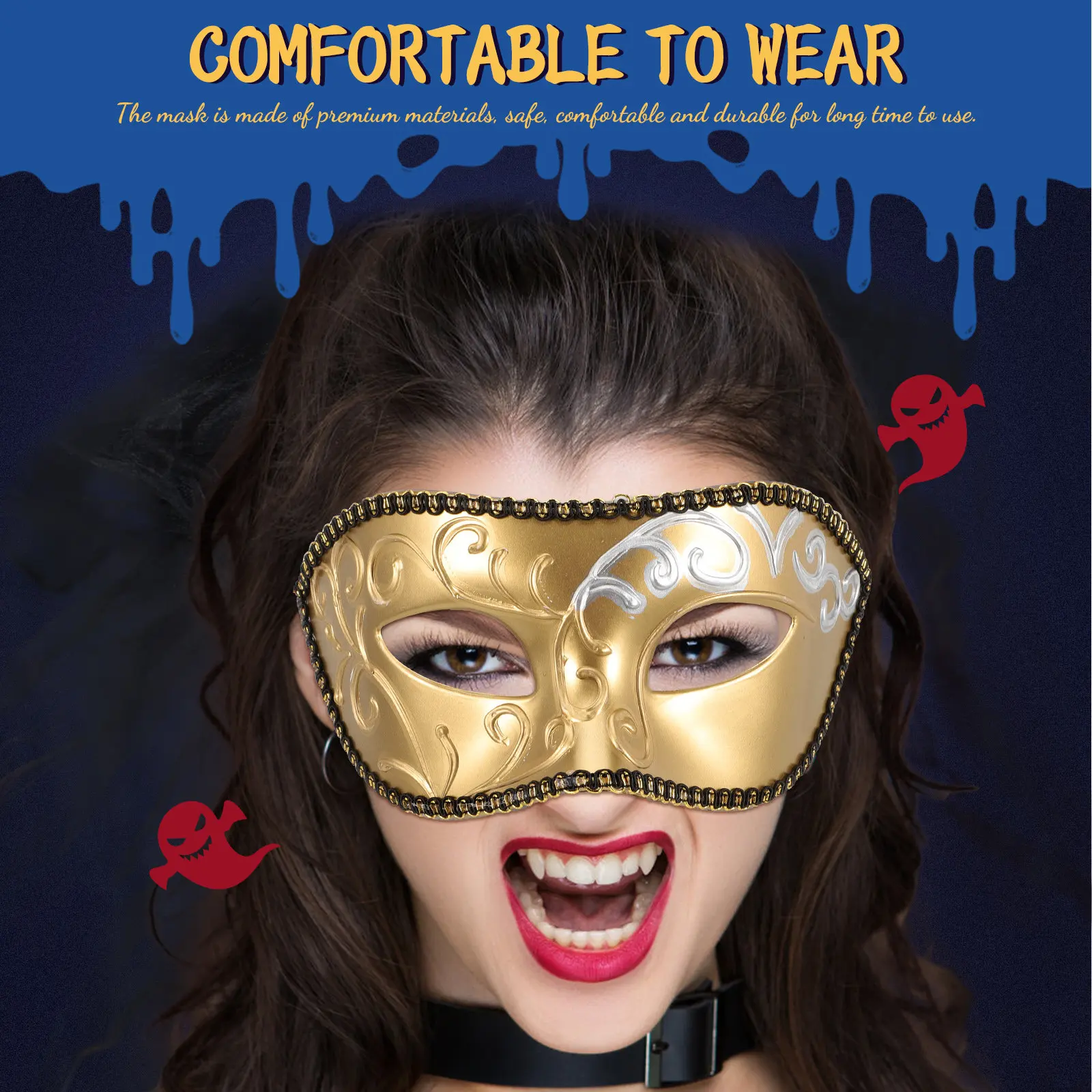 Half-Face Masquerade Plastic Mask Men Halloween Party Cosplay Festival Decorative Prop Decorative Mask Dancing Party Prop