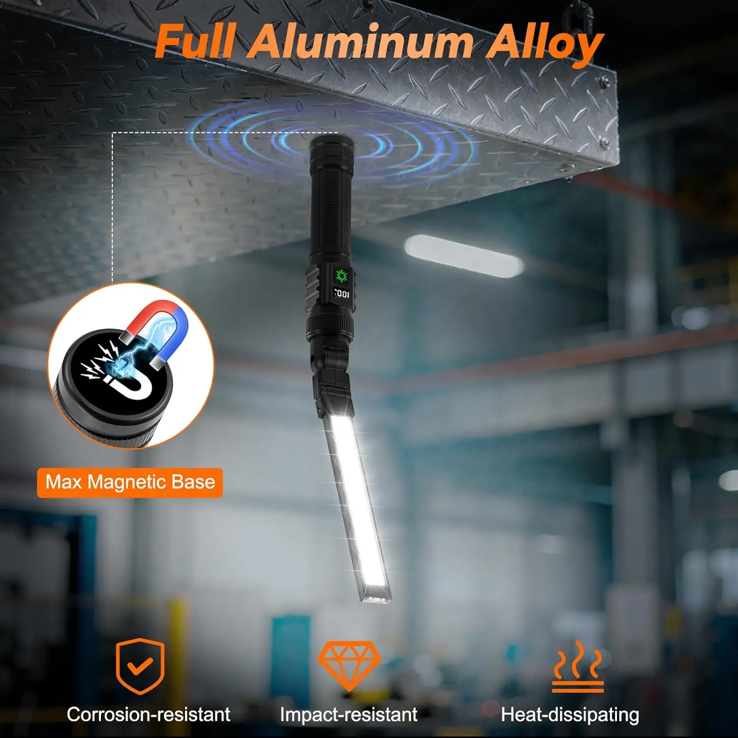 2-Pack Magnetic Work Light, 1500 Lumens Rechargeable, 7 Modes & 360° Rotation for Car Repair