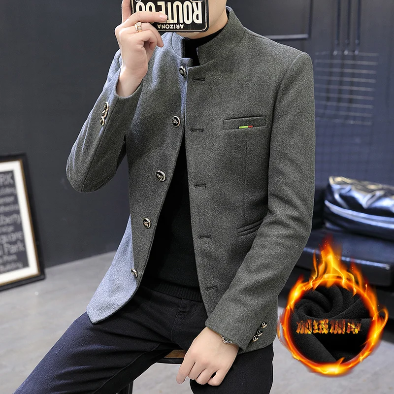 

Мужская зимняя утепленная куртка с флисовой подкладкой и воротником-стойкой, модная корейская приталенная модель, теплая верхняя одежда, трендовая городская одежда