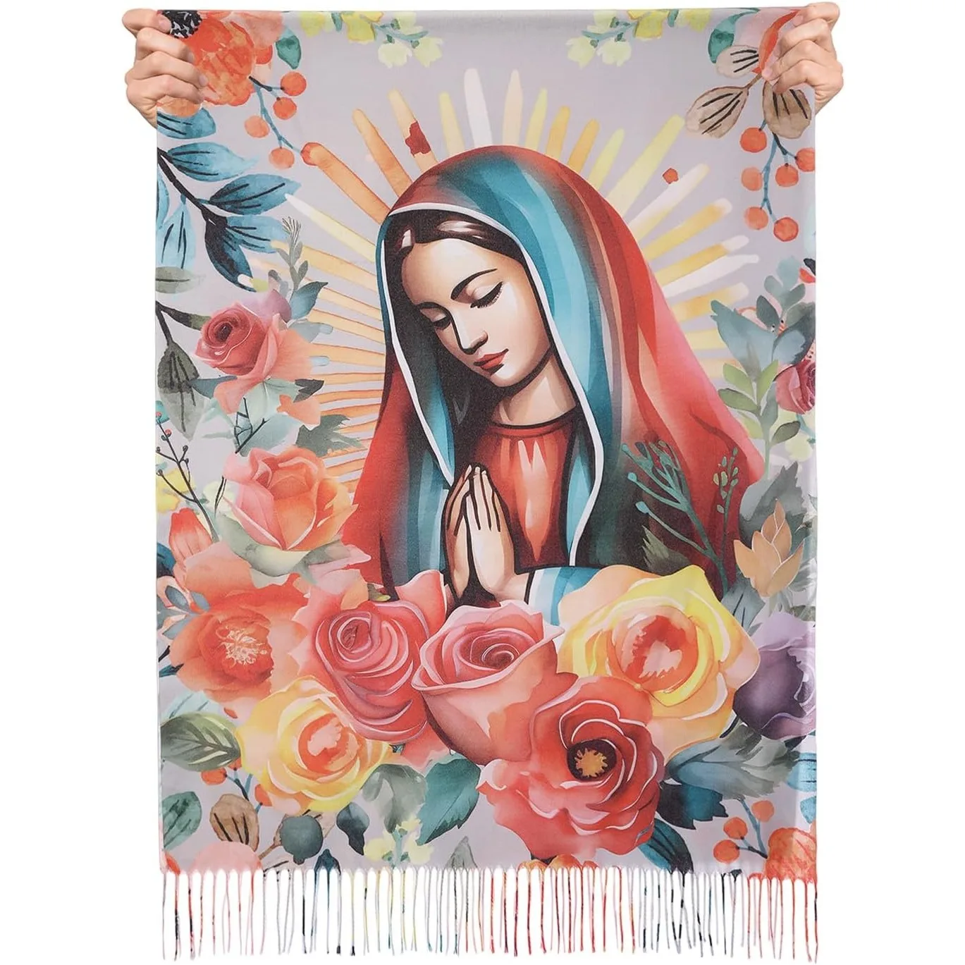 Virgen de Guadalupe Prayer Shawl Scarf Catholic Gifts For Women Mom Mexican Virgin Mary Pashmina Scarves Wrap